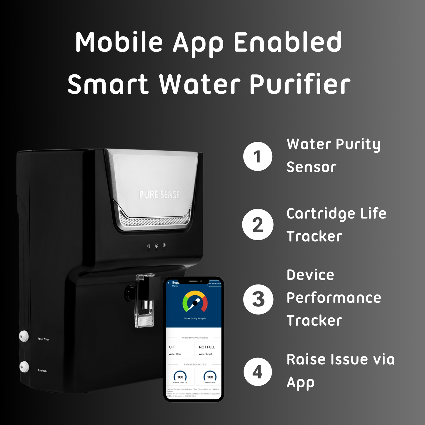 Puresense Mobile App Enabled Water Purifier 7L With NF+UV+Copper Alkaline Technology